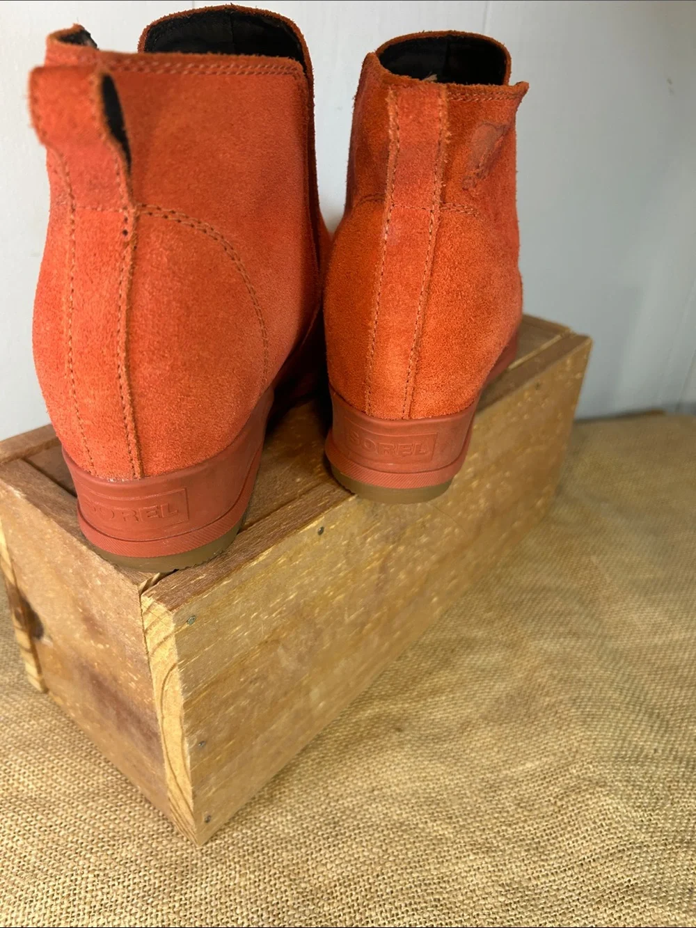 Sorel Orange Suede Chelsea Wedge Booties